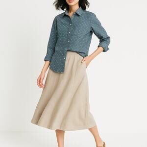 100% Cotton Chambray Polka Dot Button Down | Size L | Blue | Classic Americana